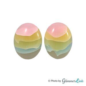 Vintage Lucite Pastel Stripe Oval Earrings 1980s Pink Yellow Green Blue